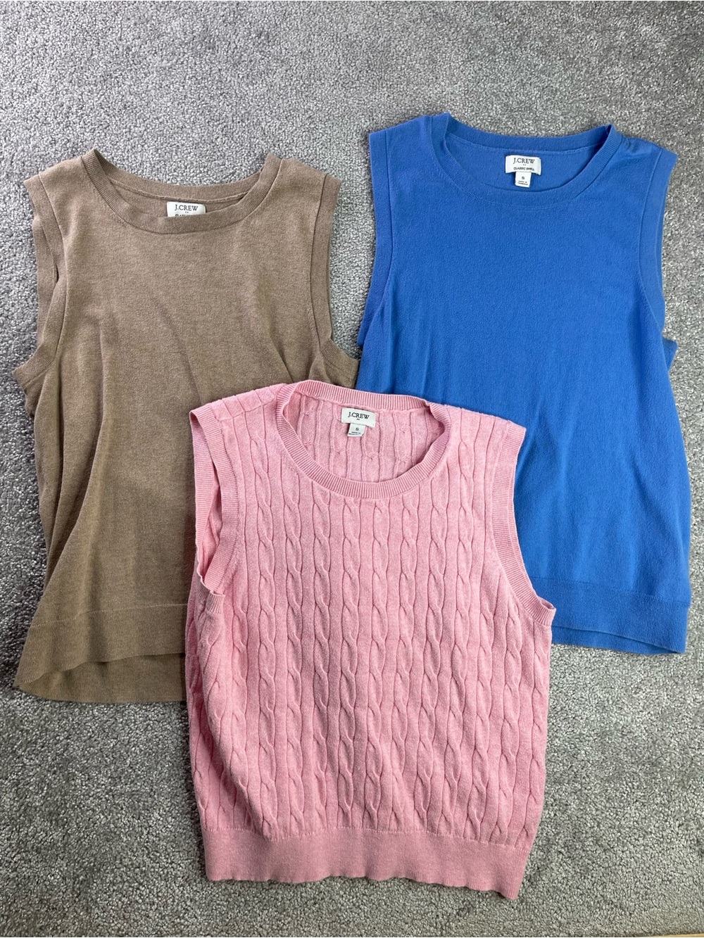 J.Crew Classic Shell Sweater Tank Lot 3 Women’s Small Pink Blue Tan Cotton